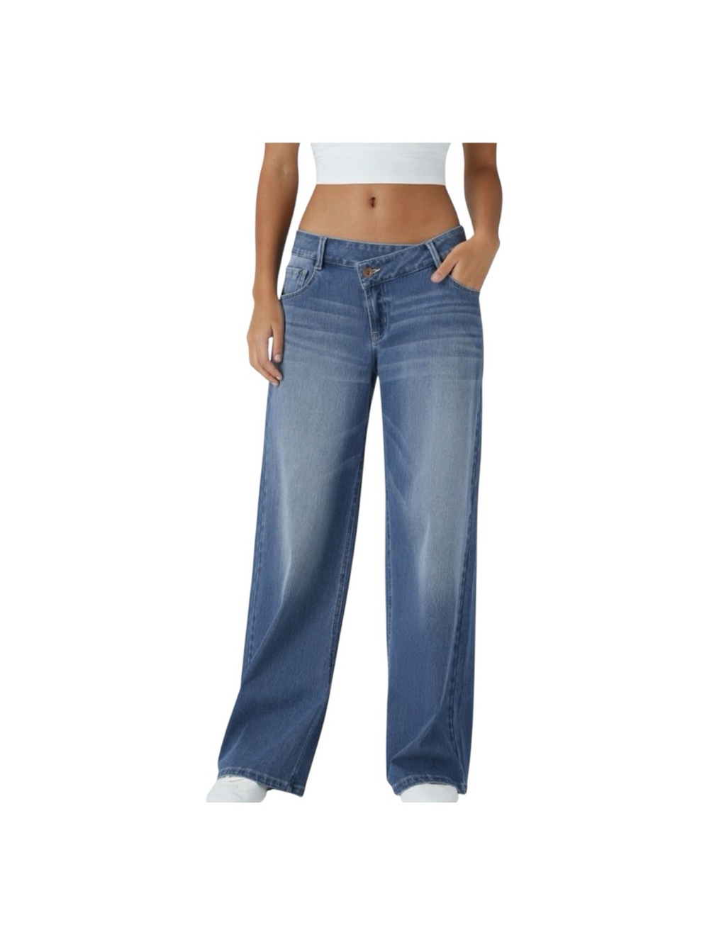Halara.  Medium Wash Mid-Rise Wide Leg Jeans in Medium Blue 02869516 Medium
